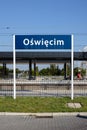 oÃâºwiÃâ¢cim oswiecim smallpoland poland 08.12.2022 Auschwitz oswiecim signboard welcoming to the city Daytime blue